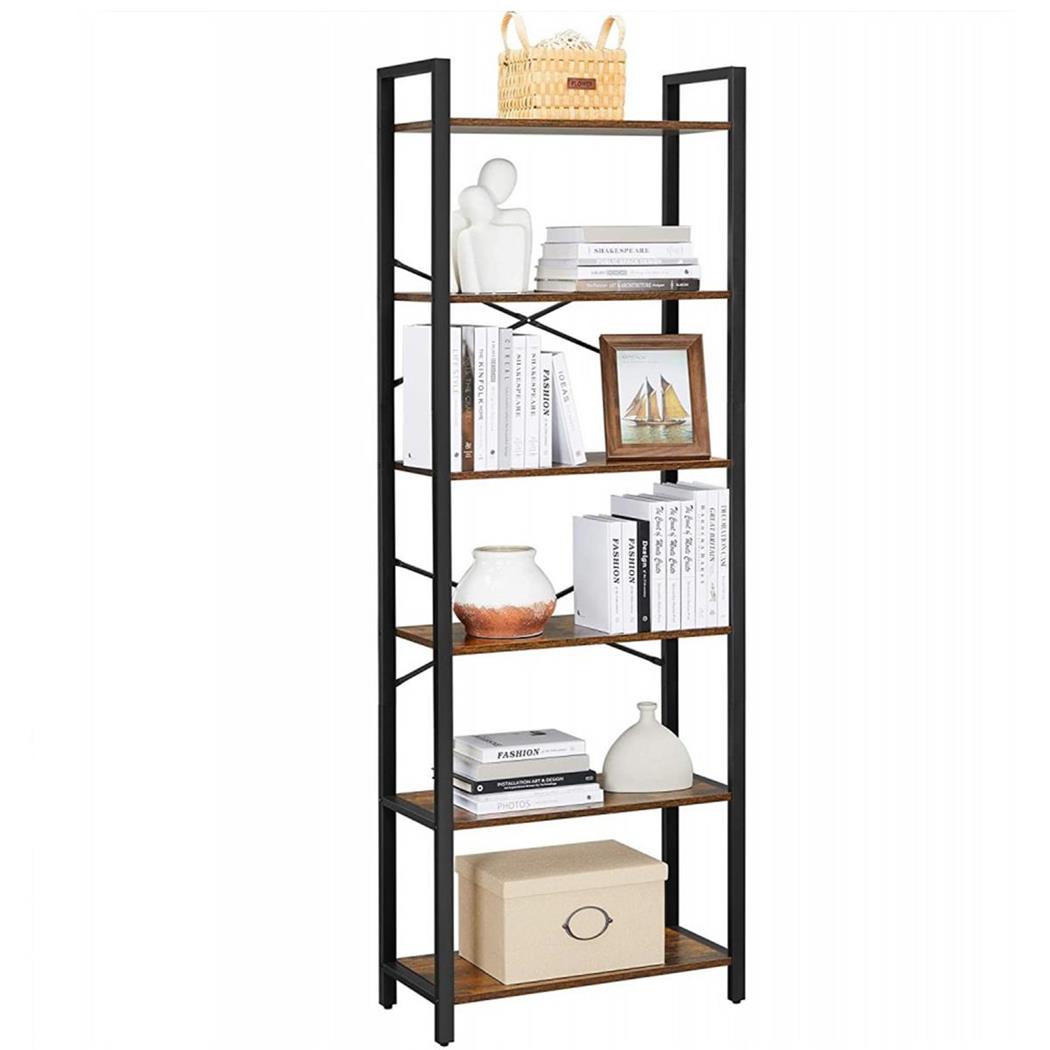 Libreria BROOKLYN, Stile Industriale, Moderna e Capiente, 66x30x186 cm, Acciaio e Legno