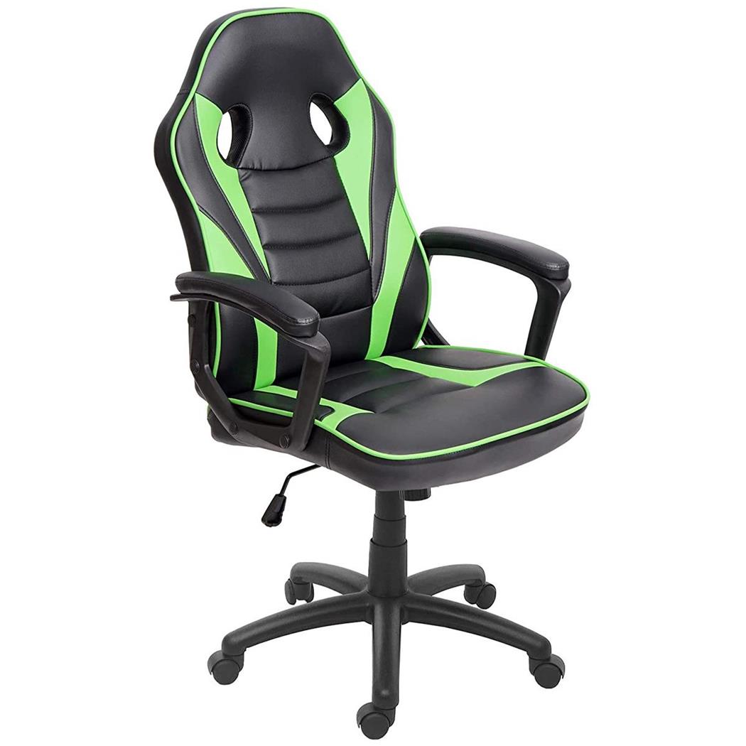 Poltrona Gaming DRIFT, Schienale Basculante, Design Sportivo, Pelle Nero/Verde