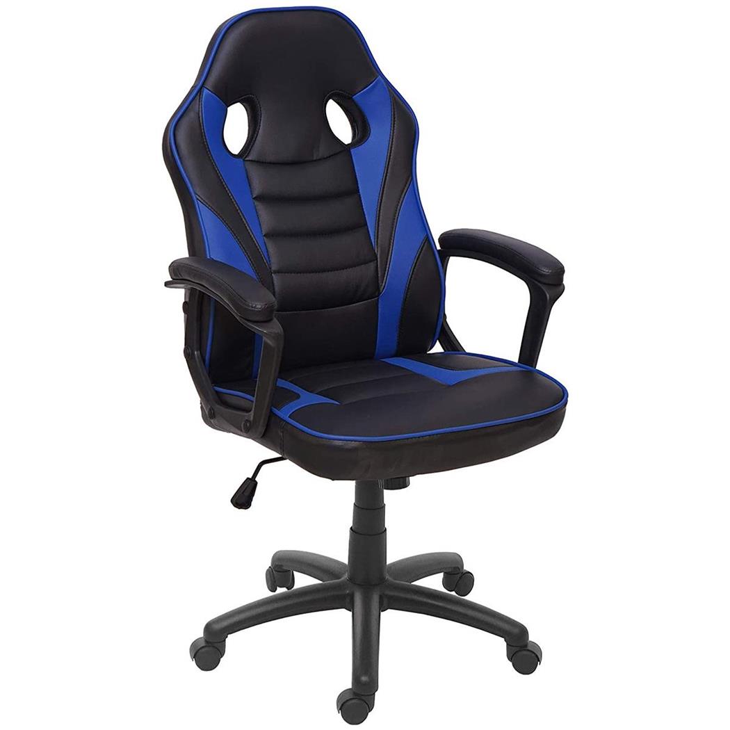 Poltrona Gaming DRIFT, Schienale Basculante, Design Sportivo, Pelle Nero/Blu