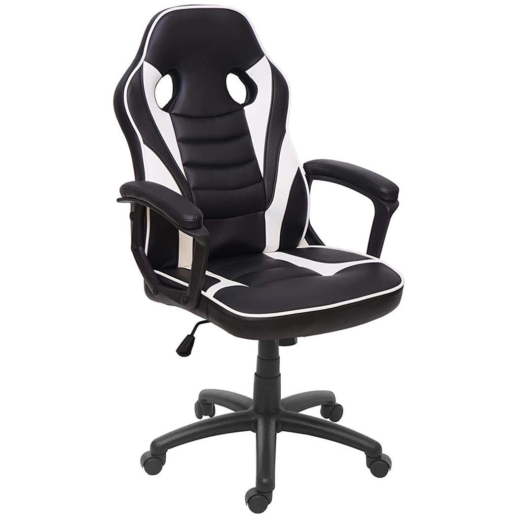 Poltrona Gaming DRIFT, Schienale Basculante, Design Sportivo, Pelle Nero/Bianco