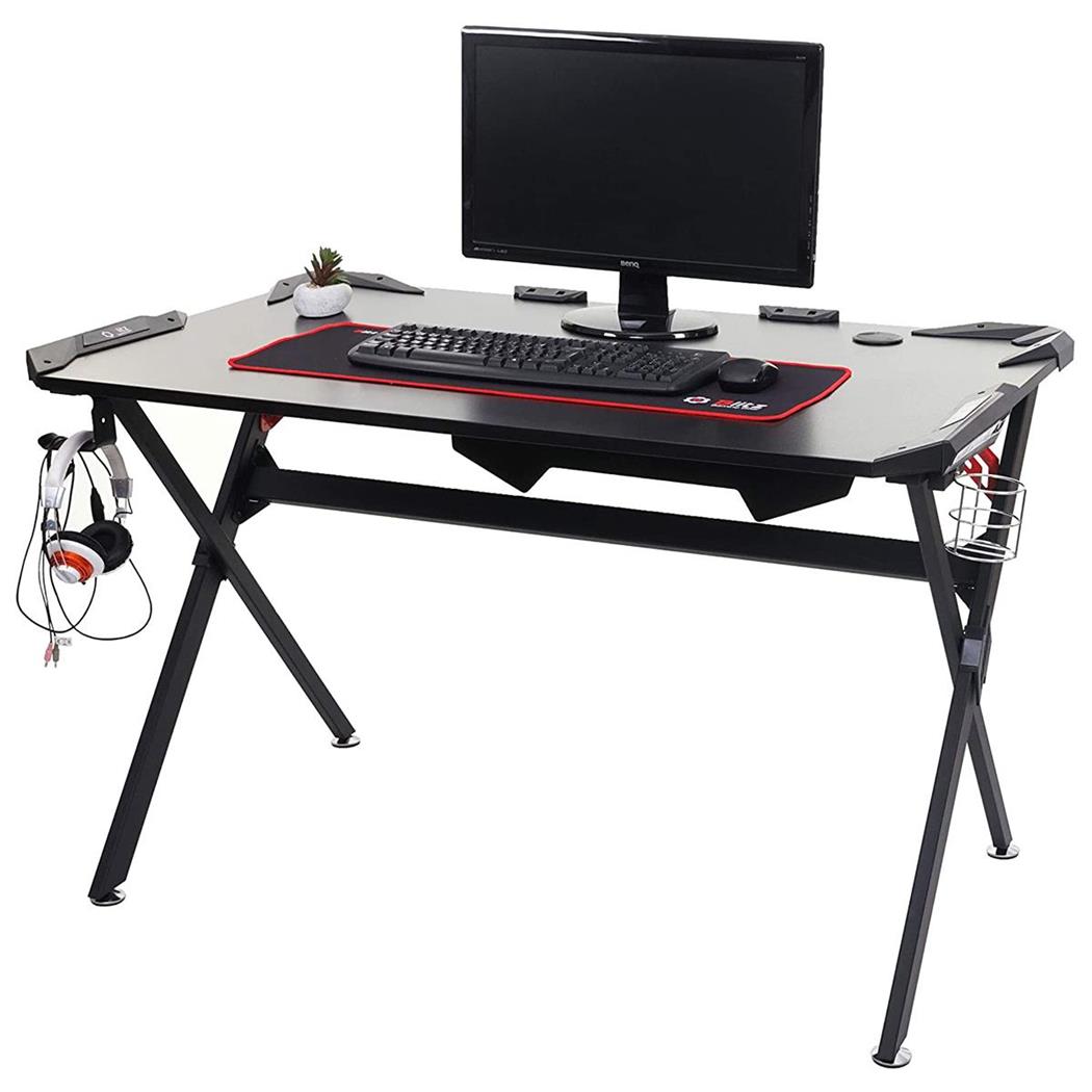 Scrivania Gaming JEREMY, Design Sportivo, 130x76,5x78cm, Metallo e Legno Nero