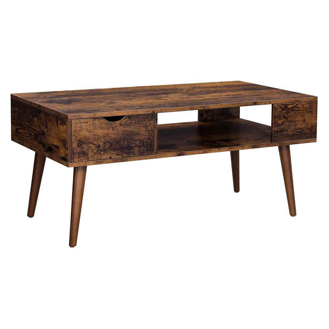 Tavolino HARVEY, Con Cassetto e Scomparto Aperto, 100x50x45cm, In Metallo e Legno Faggio