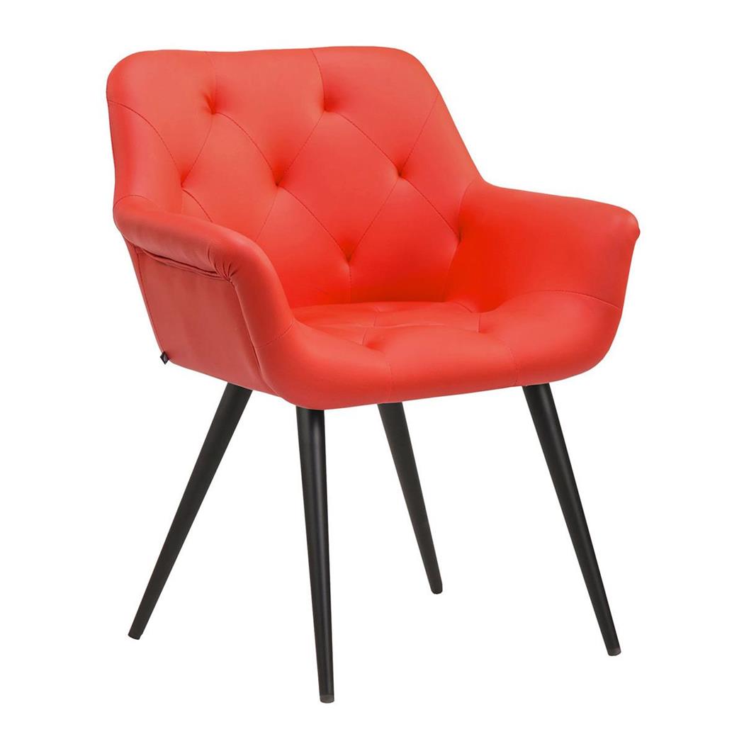 Poltroncina per ospiti LIDIA, Design Avvolgente, Gambe Nere, Pelle Rossa