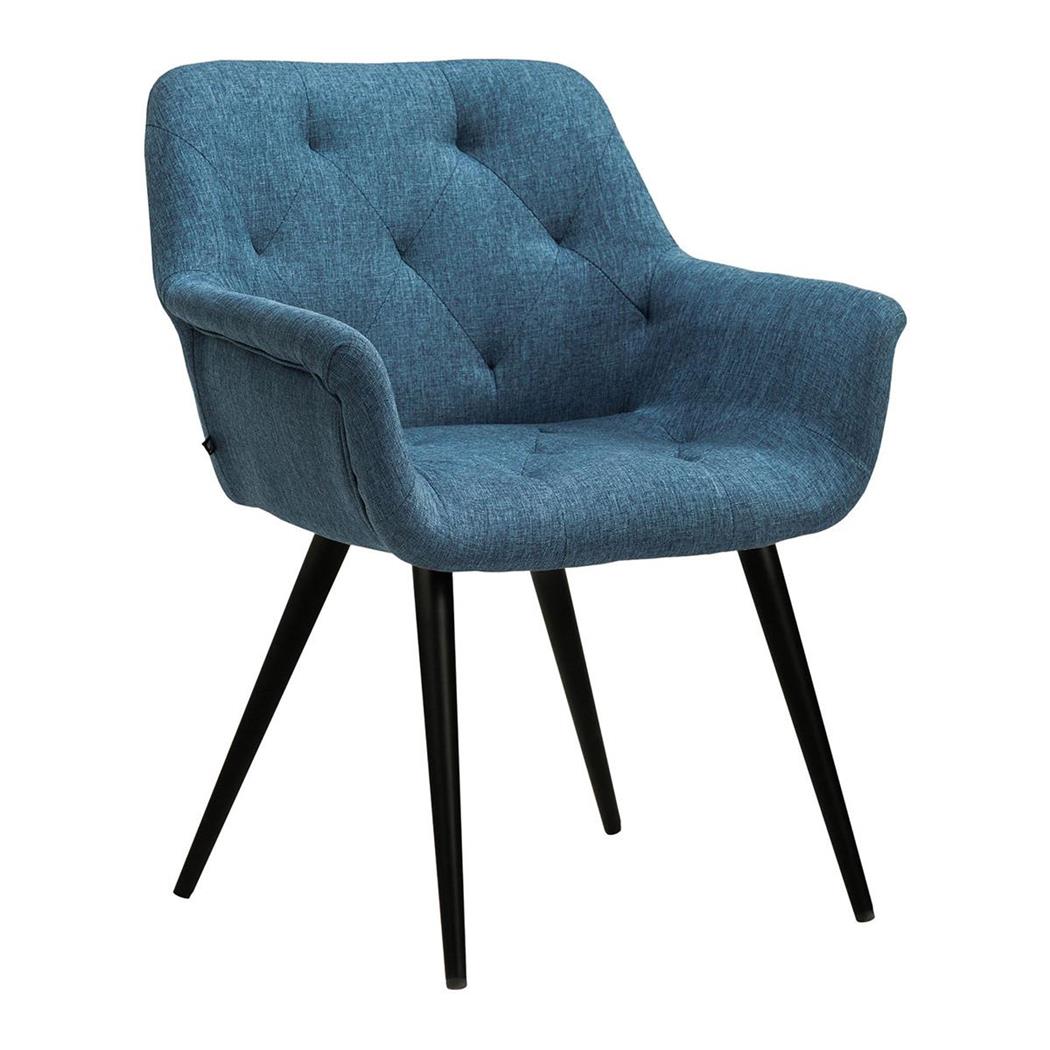 Poltroncina per ospiti LIDIA, Design Avvolgente, Gambe Nere, Tessuto Blu