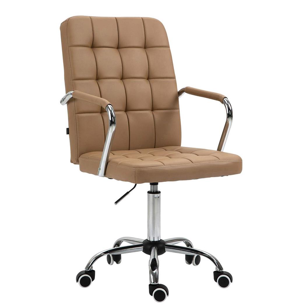 Sedia Operativa TENDER, Struttura in Metallo, Design Moderno, Pelle Marrone Chiaro