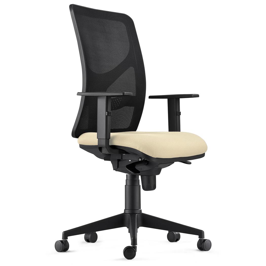 DEMO# Sedia da Ufficio MILO, Ergonomica, Braccioli Regolabili, Supporto Lombare, In Tessuto Ignifugo, Crema