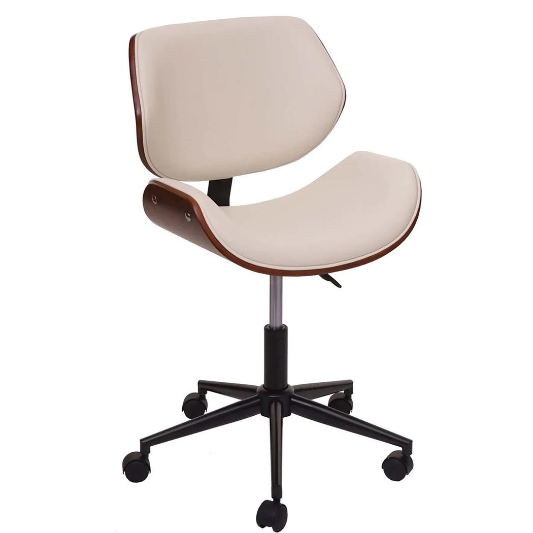 Sedia da ufficio MILLER, Design Elegante, Legno Curvato, Pelle Crema