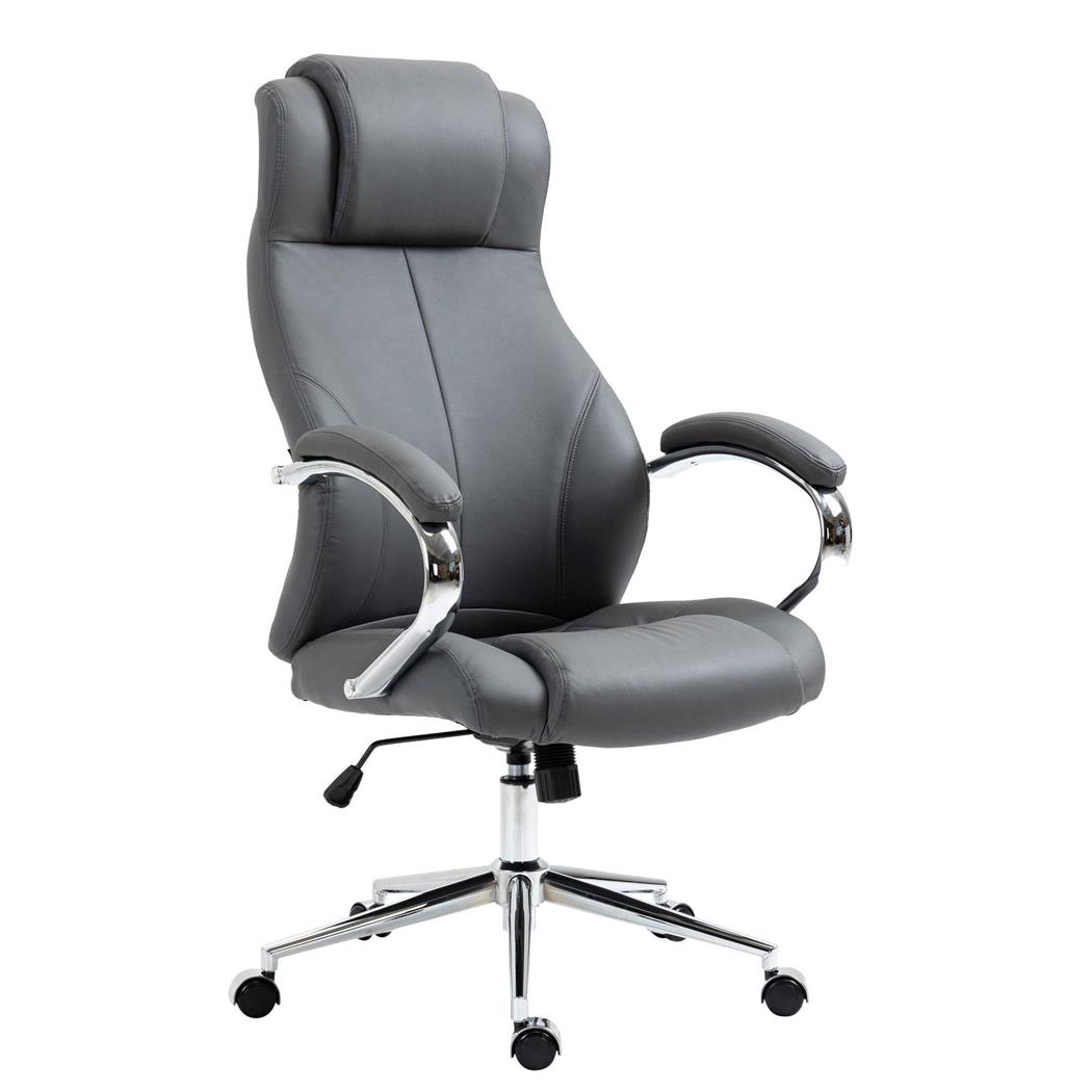 Poltrona da Ufficio CRISTOBAL, Ergonomica e Confortevole, Base in Metallo, Vera Pelle, Grigio