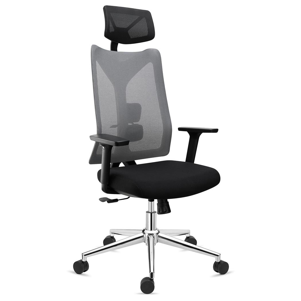 DEMO# Sedia Ergonomica ADARA, Poggiatesta, Supporto Lombare Regolabile, Rete e Tessuto, Grigio