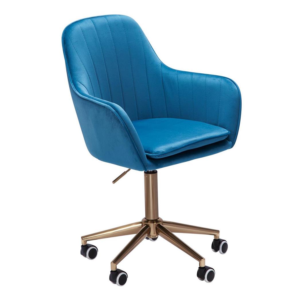 DEMO# Sedia da ufficio DAMA, Design Elegante, Base Oro, in Velluto colore Blu