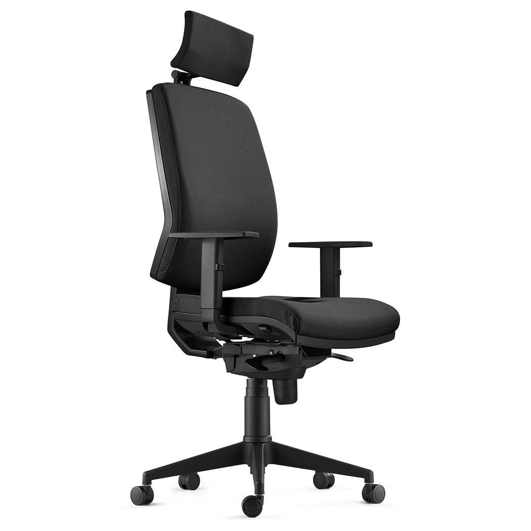 DEMO# Sedia Ergonomica OLIVER, in Tessuto color Nero, con Poggiatesta e Soffice Imbottitura