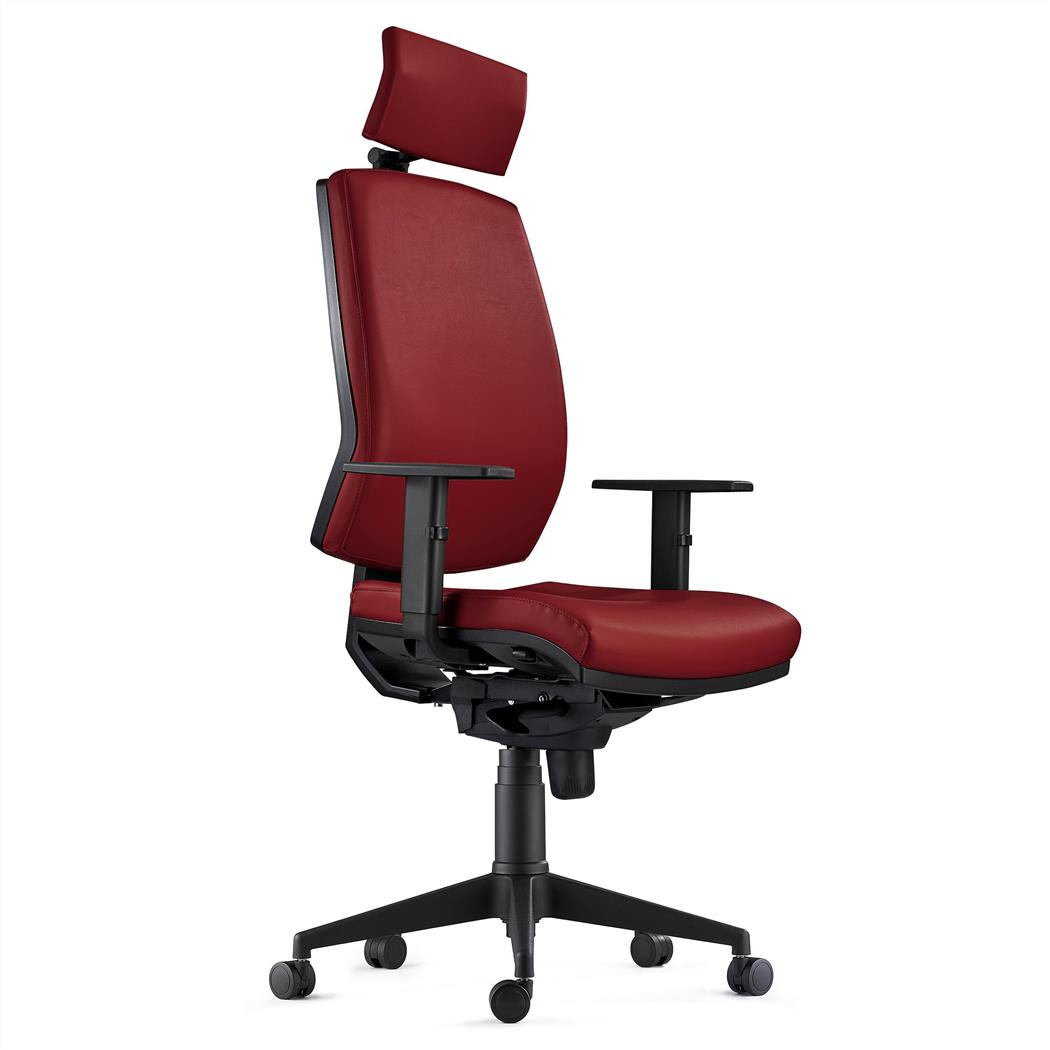 DEMO# Sedia Ergonomica OLIVER, in Vera Pelle color Bordeaux e con Poggiatesta Integrato