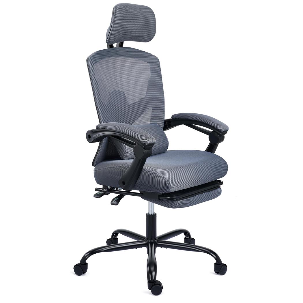 Sedia Ergonomica DELTA, Confortevole, Poggiapiedi Estensibile, Cuscino Lombare, Grigio