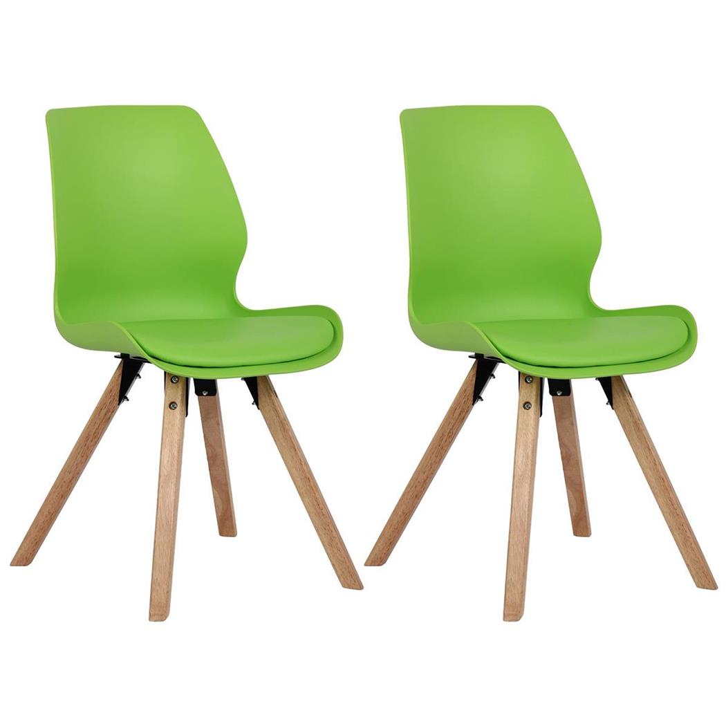 Lotto da 2 Sedie Ospiti KALI, Gambe Legno color Faggio, Seduta Imbottita, Plastica Verde