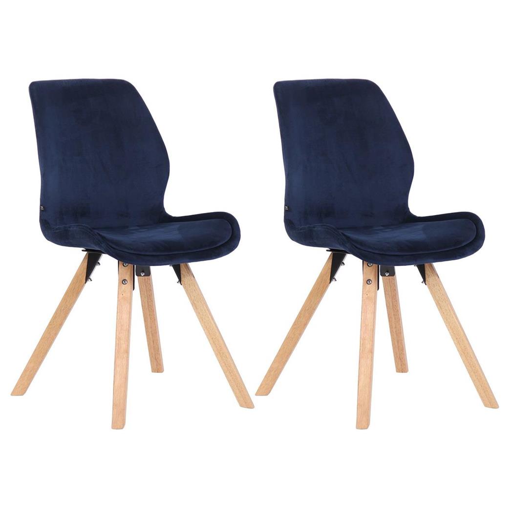 Lotto da 2 Sedie Ospiti KALI, Gambe Legno color Faggio, Seduta Imbottita, Velluto Blu