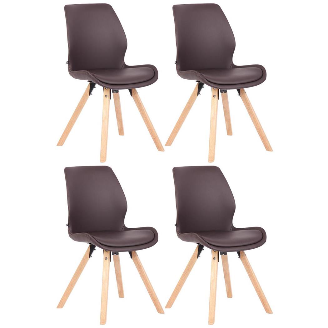 Lotto da 4 Sedie Ospiti KALI, Gambe Legno color Faggio, Seduta Imbottita, Pelle Marrone