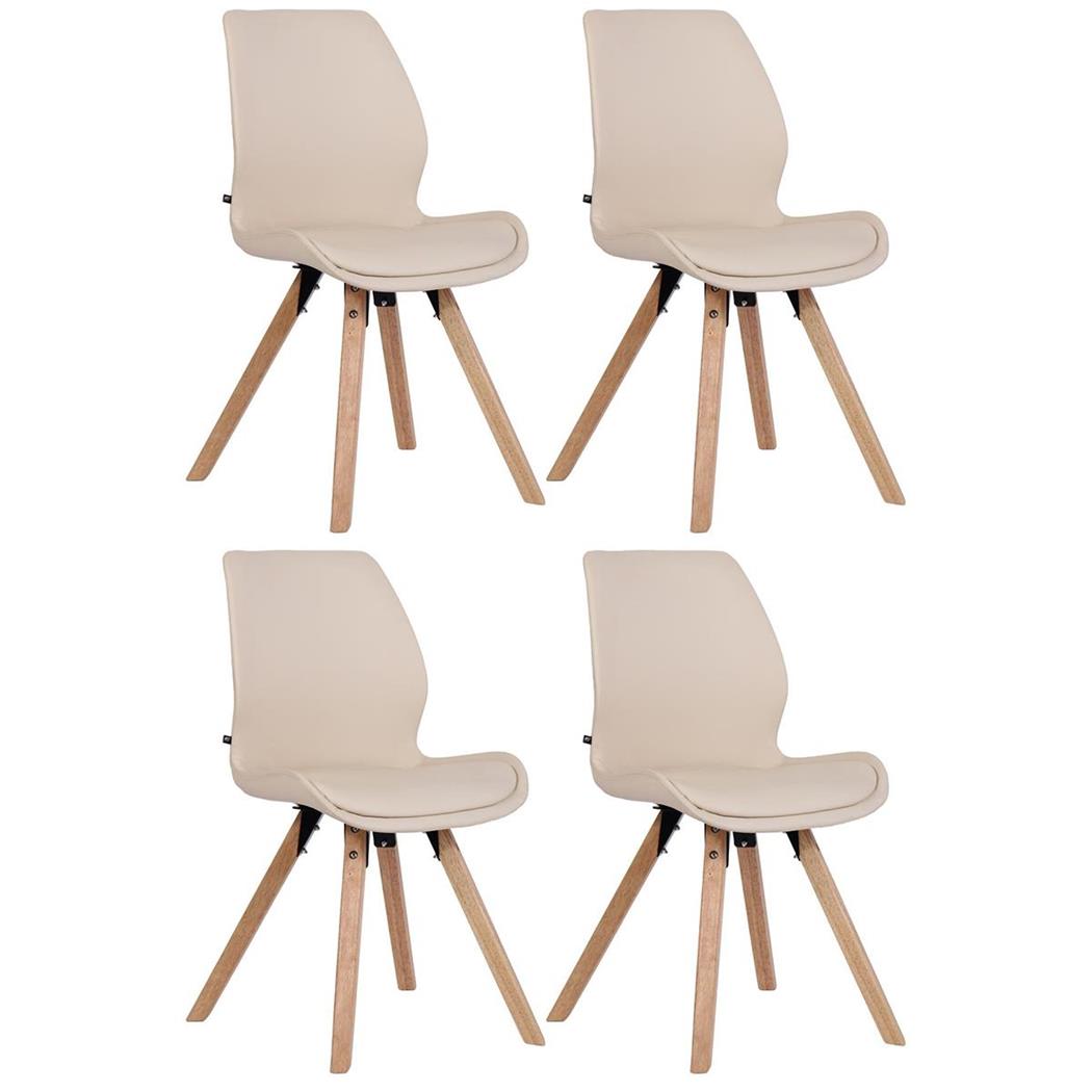 Lotto da 4 Sedie Ospiti KALI, Gambe Legno color Faggio, Seduta Imbottita, Pelle Crema