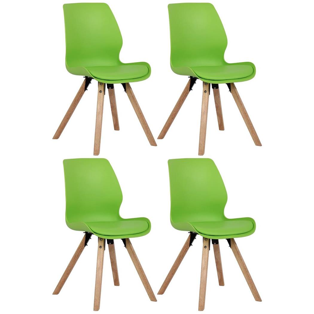 Lotto da 4 Sedie Ospiti KALI, Gambe Legno color Faggio, Seduta Imbottita, Plastica Verde