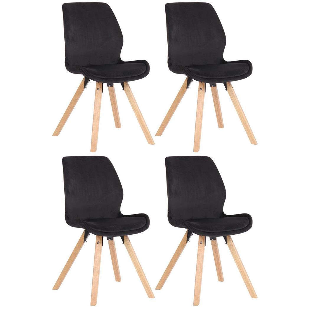 Lotto da 4 Sedie Ospiti KALI, Gambe Legno color Faggio, Seduta Imbottita, Velluto Nero