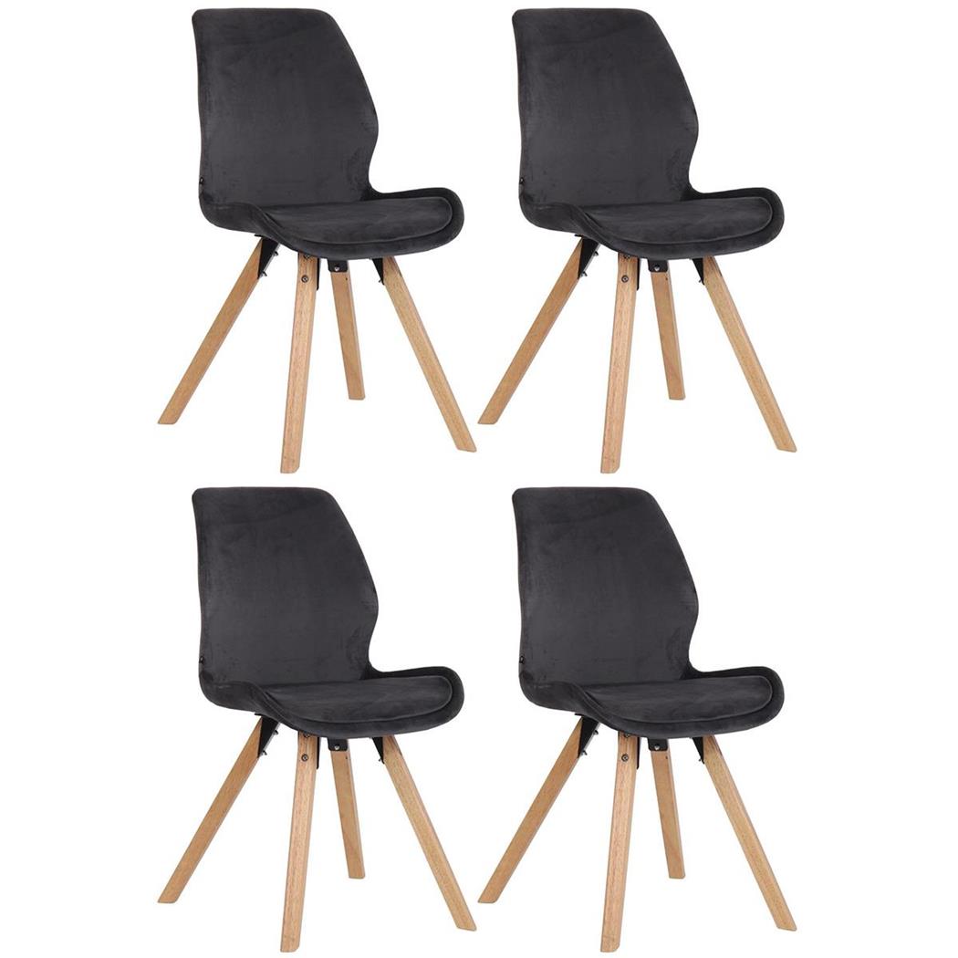 Lotto da 4 Sedie Ospiti KALI, Gambe Legno color Faggio, Seduta Imbottita, Velluto Grigio Scuro