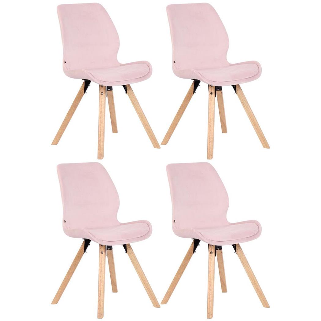 Lotto da 4 Sedie Ospiti KALI, Gambe Legno color Faggio, Seduta Imbottita, Velluto Rosa
