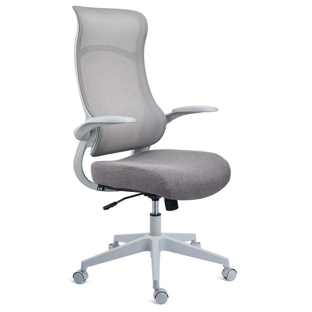 DEMO# Sedia Operativa DAFNE, Ergonomica, Confortevole, Braccioli Abbattibili, Rete e Tessuto, Grigio