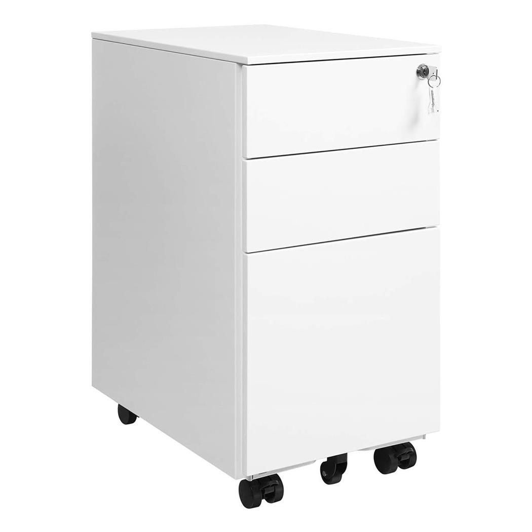 Cassettiera con Ruote DAILY, 3 Cassetti con Serratura, Acciaio, Bianco