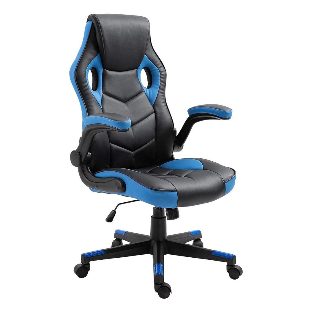 Sedia Gaming MAX, Braccioli abbattibili, in Pelle Nera e Blu
