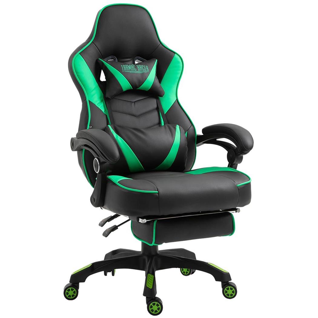 Poltrona Gaming SENNA, Confortevole, Poggiapiedi e Supporto Lombare, Pelle Nera e Verde