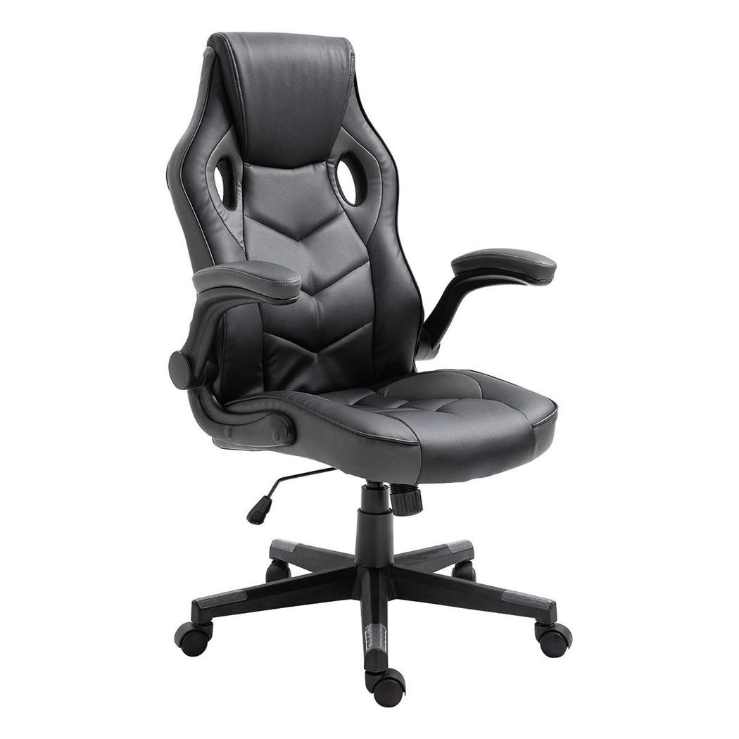 Sedia Gaming MAX, Braccioli abbattibili, in Pelle Nera e Grigia