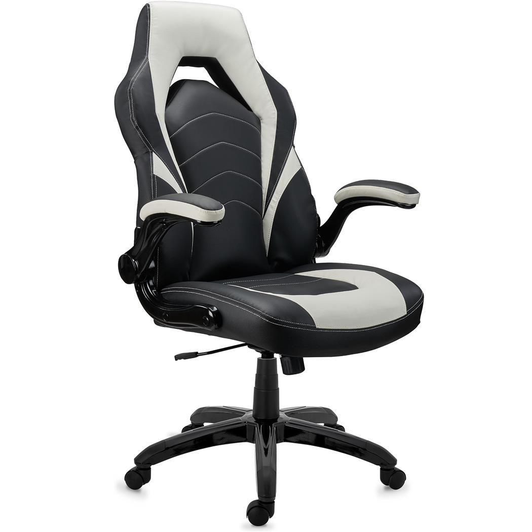DEMO# Sedia Gaming NITRO, Molto Confortevole, Braccioli Abbattibili, Pelle, Nero e Bianco