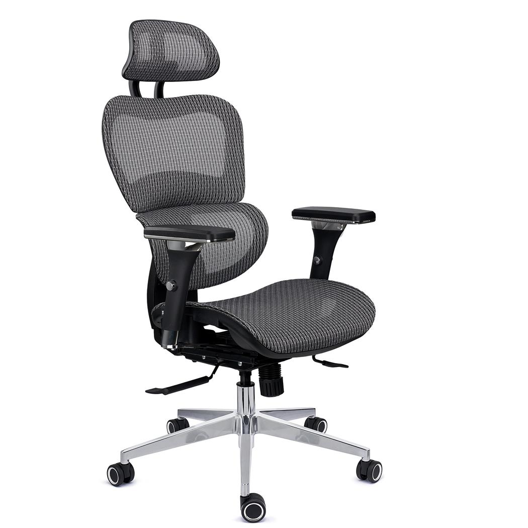 Sedia Ergonomica VICTORY PRO, Regolabile, Certificata, Massimo Comfort, in Rete, Grigio