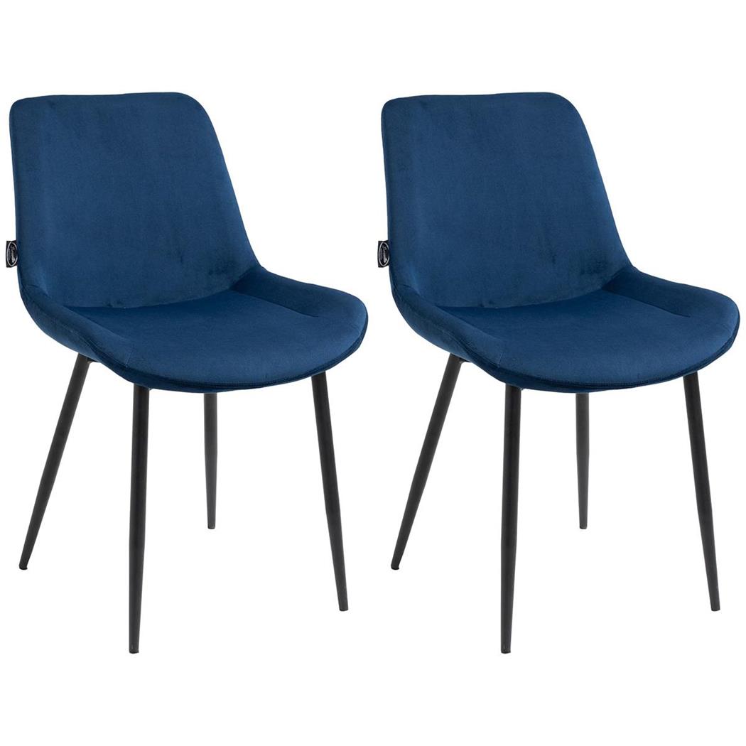 Lotto da 2 Sedie Ospiti VICKY, Gambe in Metallo Nero, Comode e Di Design, Velluto Blu