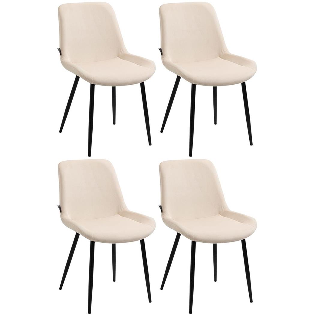 Lotto da 4 Sedie Ospiti VICKY, Gambe in Metallo Nero, Comode e Di Design, Velluto Crema