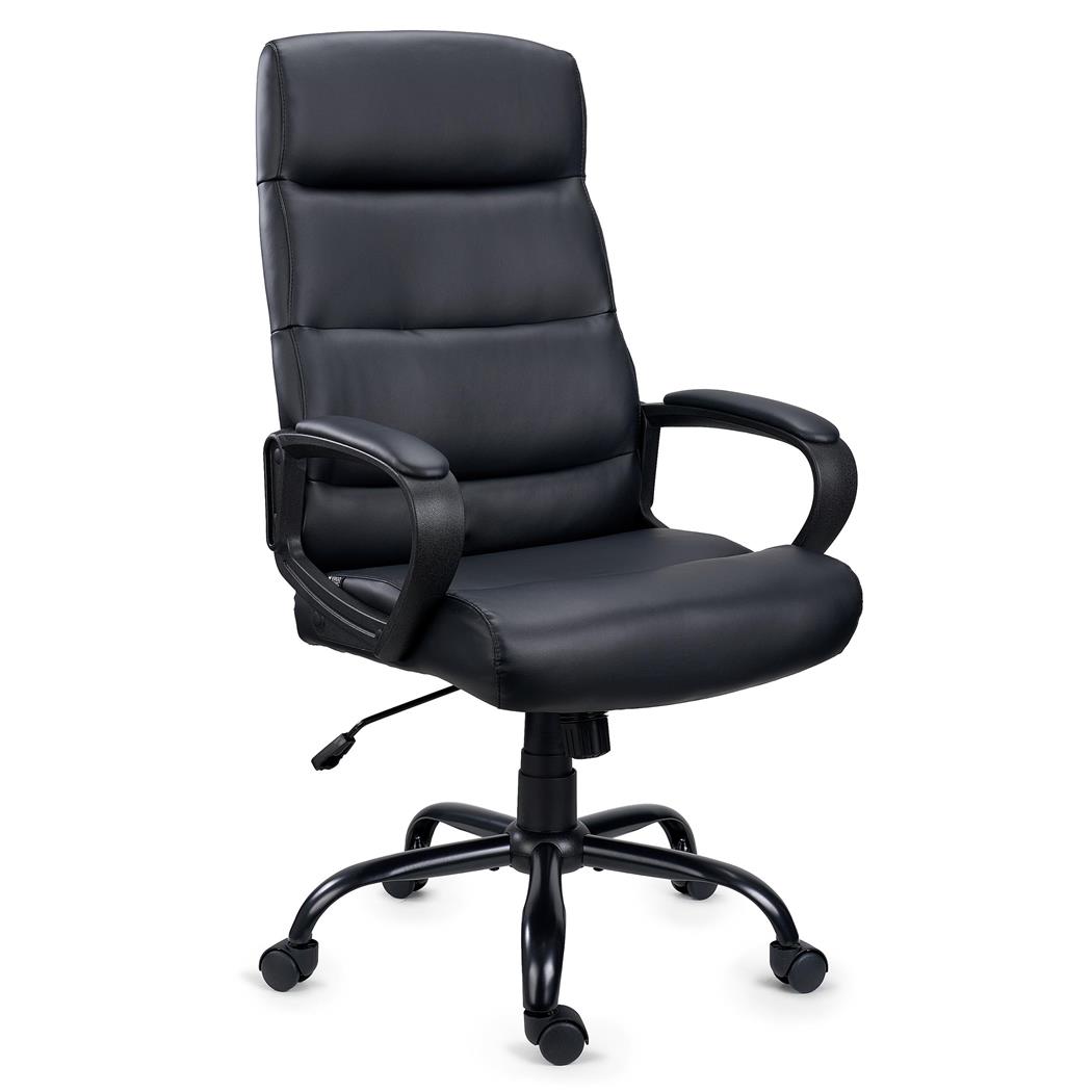 DEMO# Poltrona per Ufficio HUGO, Design Elegante, Confortevole, Base in Metallo, In Pelle Nera