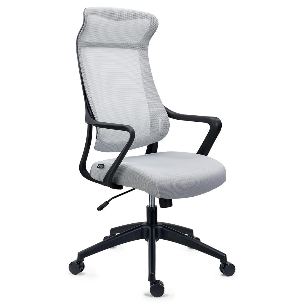 DEMO# Sedia Operativa VIRGO, Poggiatesta Integrato, Comoda e Pratica, Rete e Tessuto Grigio