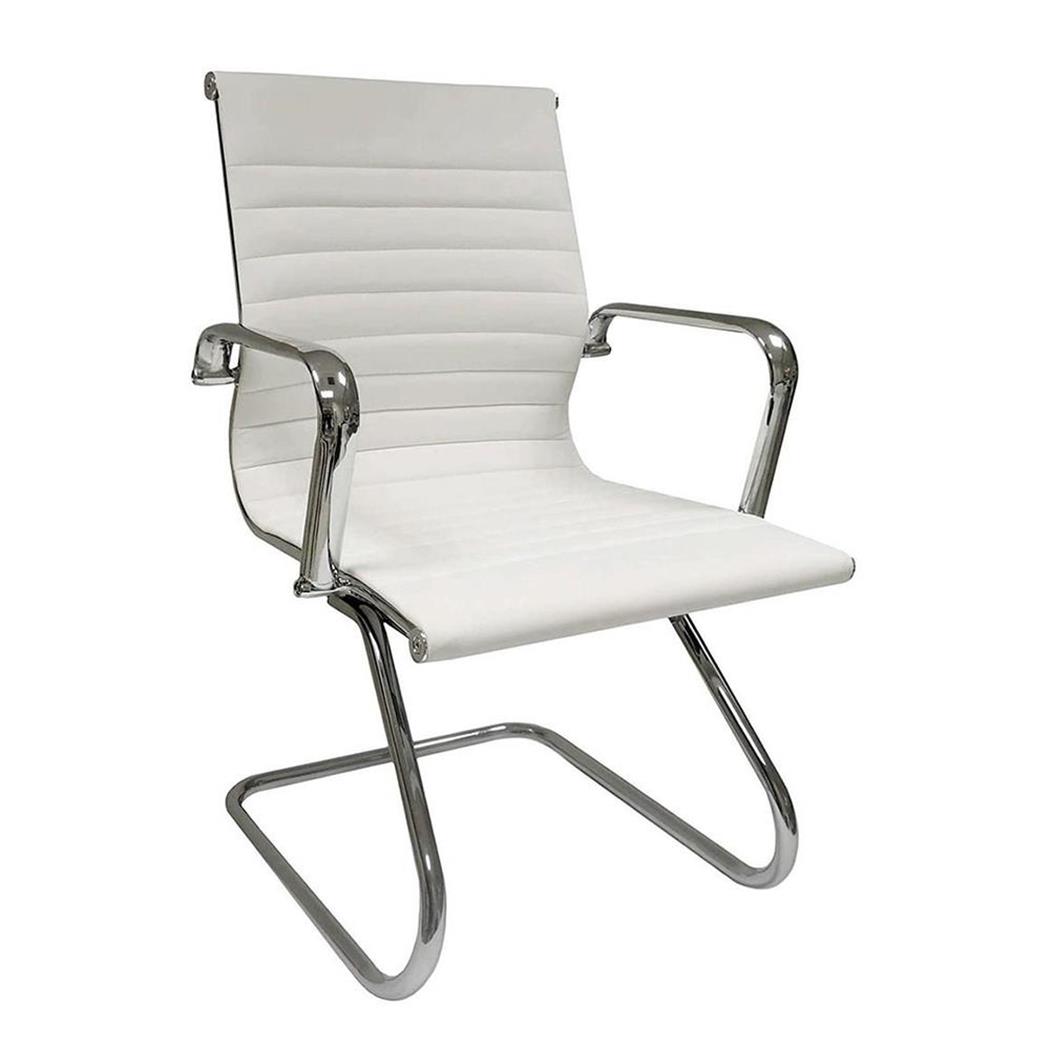 DEMO# Sedia Riunione DORIS V, Struttura in Metallo Cromato, Design Elegante, in Vera Pelle Bianca