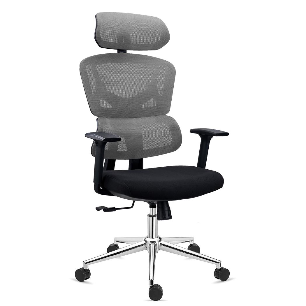 Sedia Ergonomica SIDNEY, Massimo Comfort, Base in Metallo, Seduta in Rete e Tessuto, Grigio