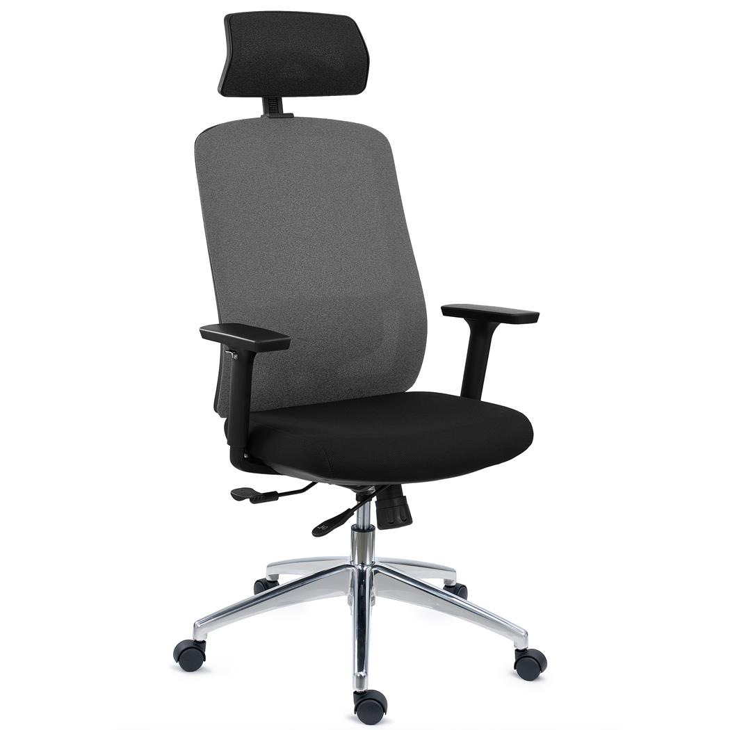 Sedia Per Ufficio ASTRA LUX, Design Elegante, Ottima Ergonomia, Poggiatesta, Tessuto Grigio