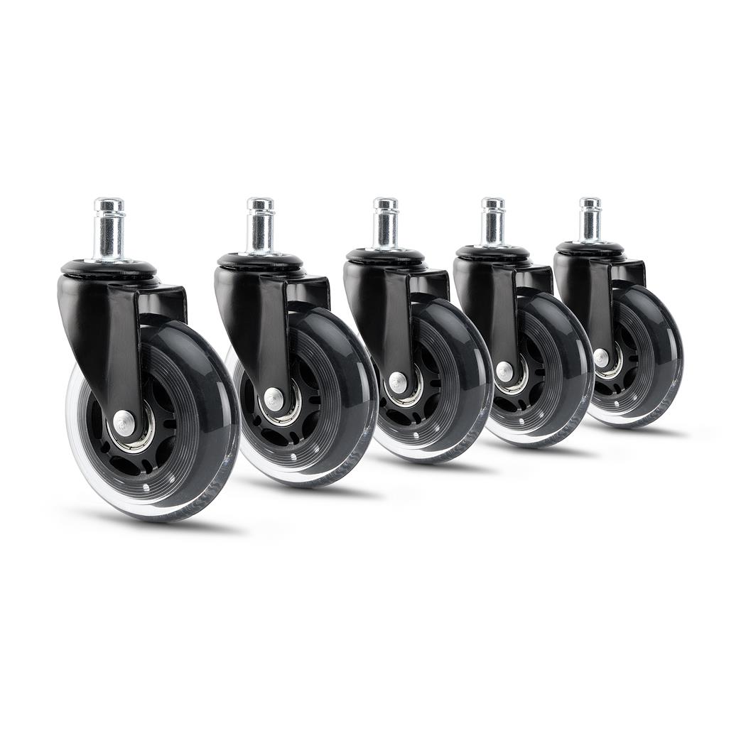5x Ruote per Sedie da Ufficio ROLLER 11x75mm, Design Innovativo, Silenziose e Trasparenti