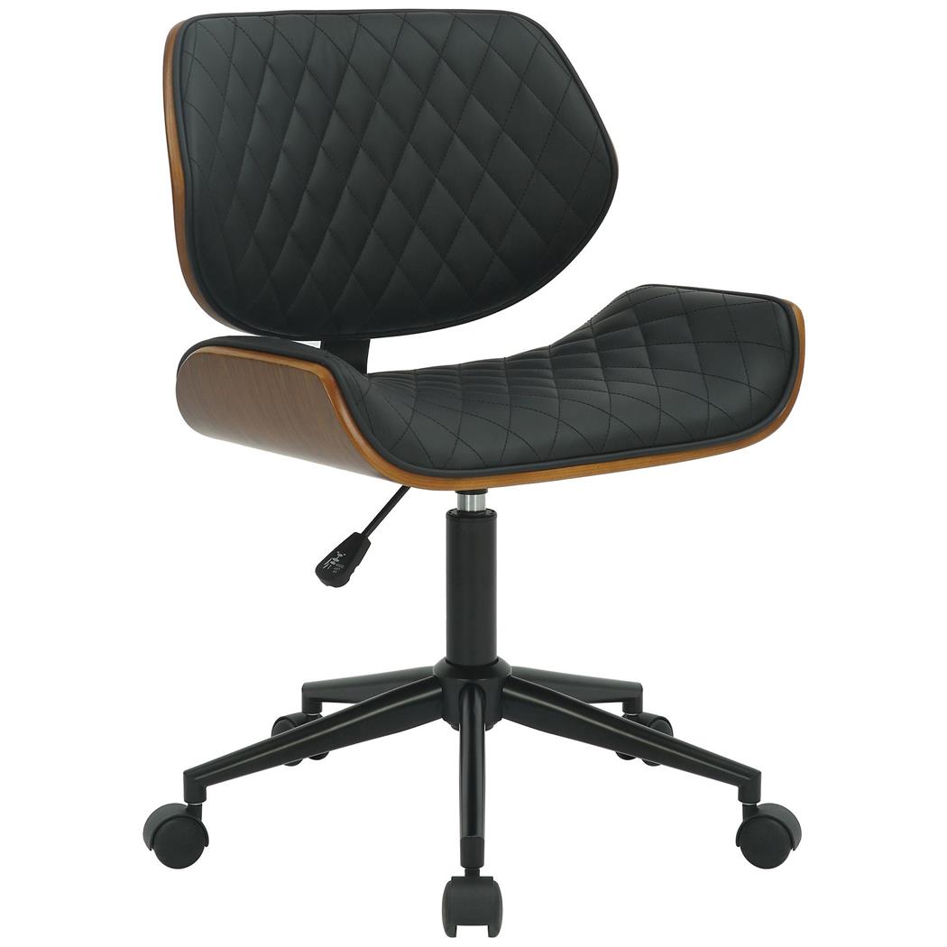 Sedia da ufficio SAOKO, Design Elegante, in Legno Noce e Pelle Nera