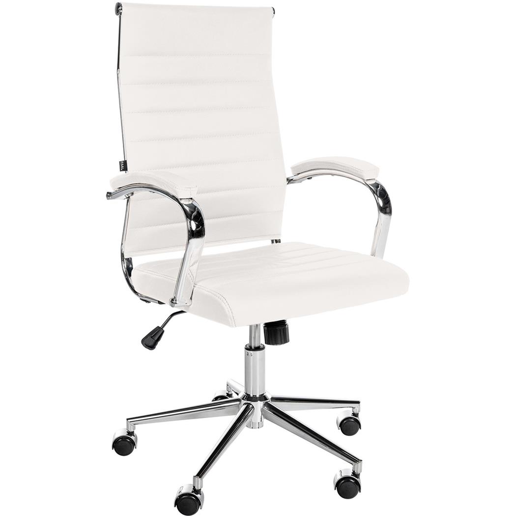 Sedia per Ufficio OXFORD, Elegante e Di Design, Struttura in Metallo, Vera Pelle, Bianco