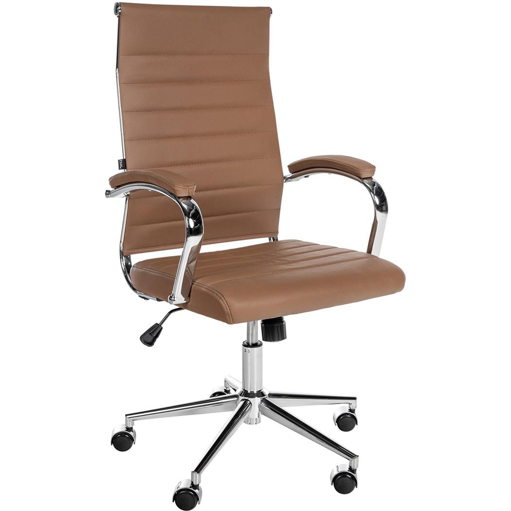 Sedia per Ufficio OXFORD, Elegante e Di Design, Struttura in Metallo, Vera Pelle, Marrone Chiaro
