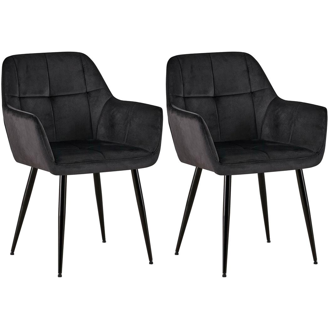 Lotto da 2 sedie Ospiti AMISA, Design Moderno, Gambe in Metallo, Seduta in Velluto Nero