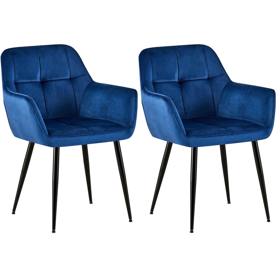 Lotto da 2 sedie Ospiti AMISA, Design Moderno, Gambe in Metallo, Seduta in Velluto Blu