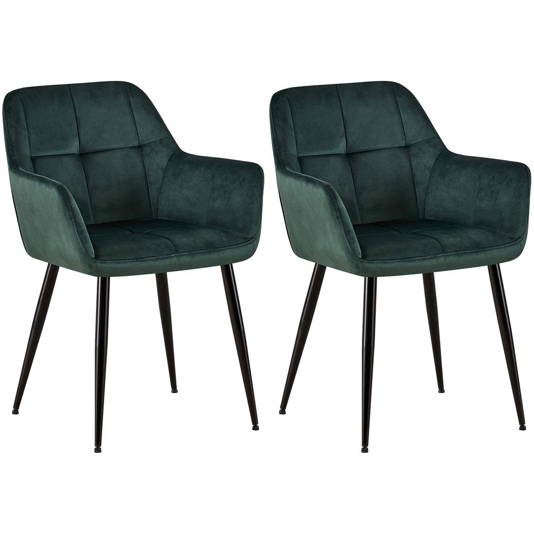 Lotto da 2 sedie Ospiti AMISA, Design Moderno, Gambe in Metallo, Seduta in Velluto Verde