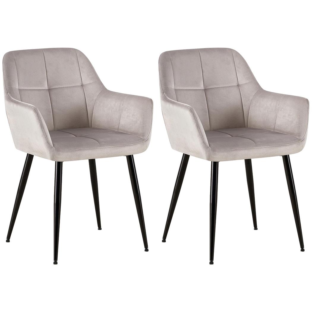 Lotto da 2 sedie Ospiti AMISA, Design Moderno, Gambe in Metallo, Seduta in Velluto Grigio