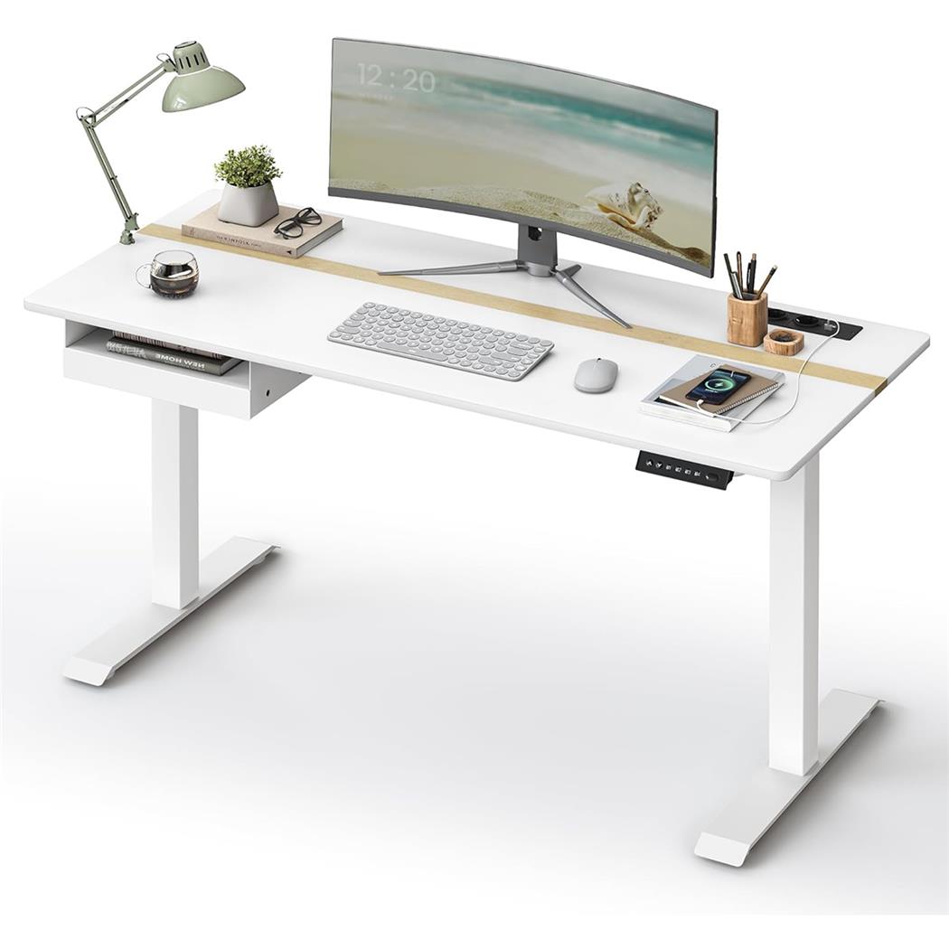 Scrivania Regolabile EVEREST, 120x60cm, Cassetto, Struttura in Metallo, Bianco