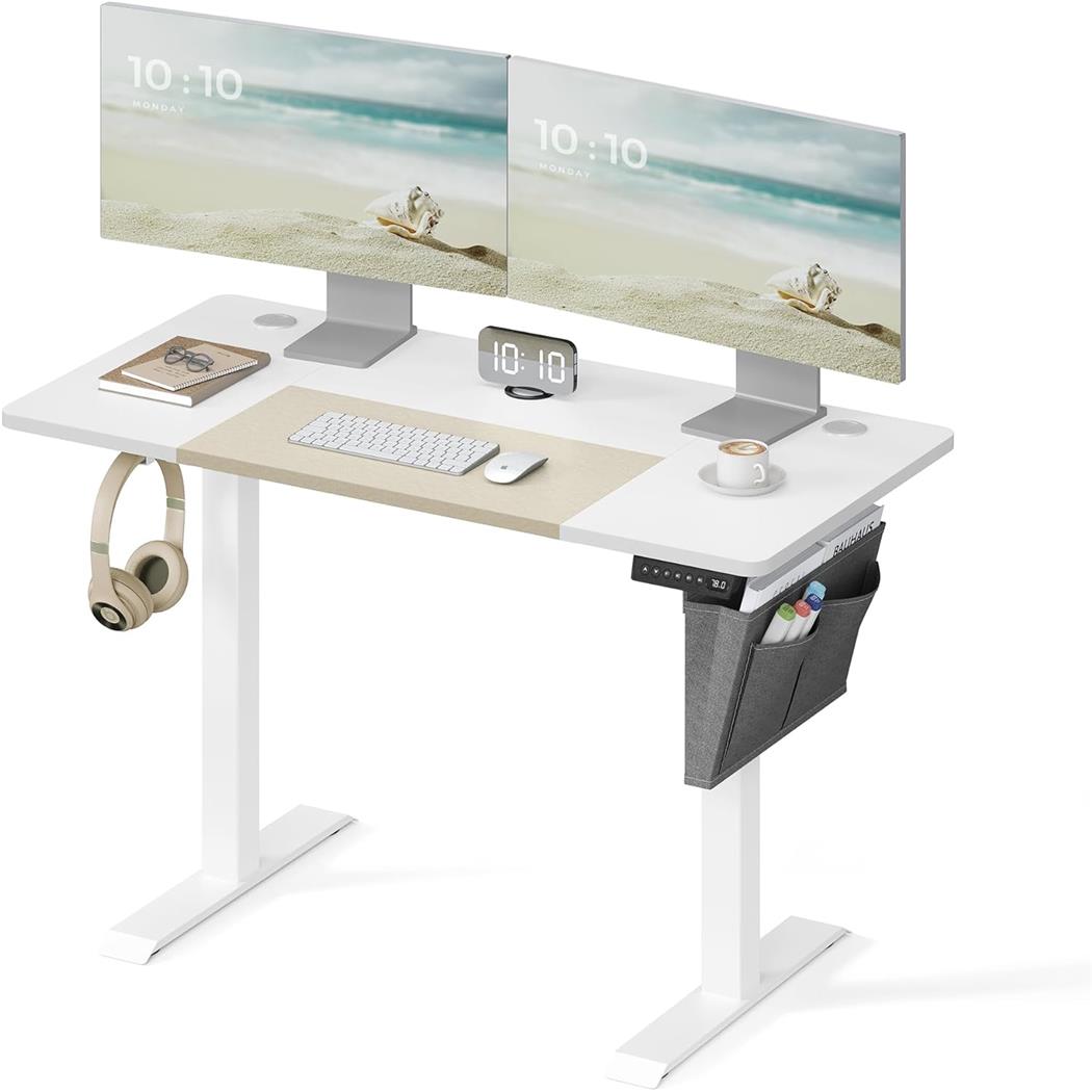 Scrivania per PC KOLIMA, 120x60cm, Regolabile in Altezza, Struttura in Acciaio, Piano Bianco