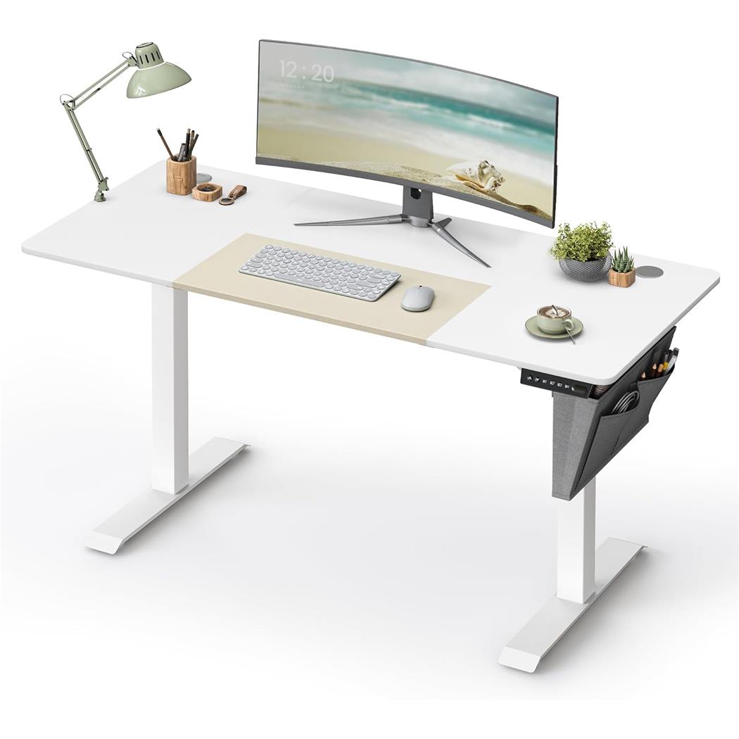 Scrivania per PC KOLIMA, 140x60cm, Regolabile in Altezza, Struttura in Acciaio, Piano Bianco